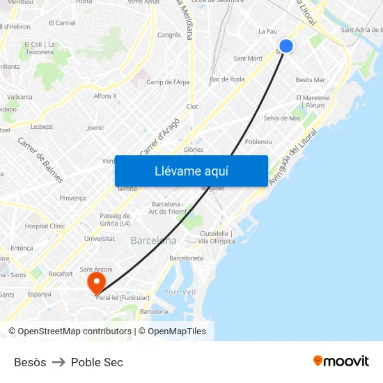 Besòs to Poble Sec map