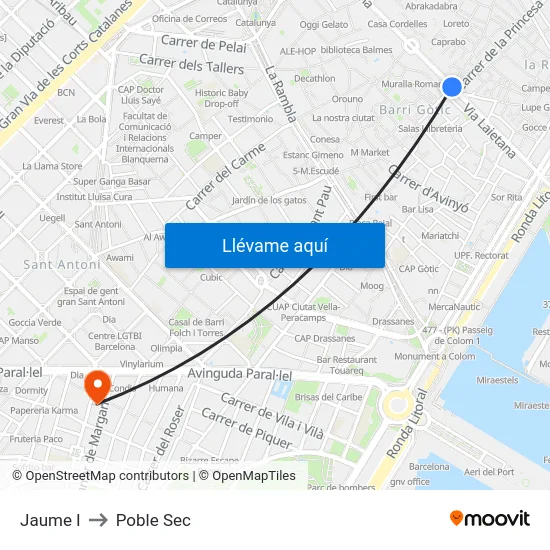 Jaume I to Poble Sec map