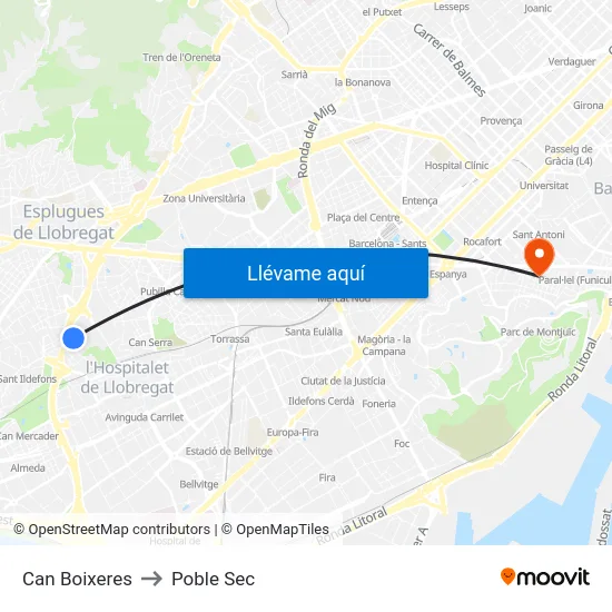 Can Boixeres to Poble Sec map