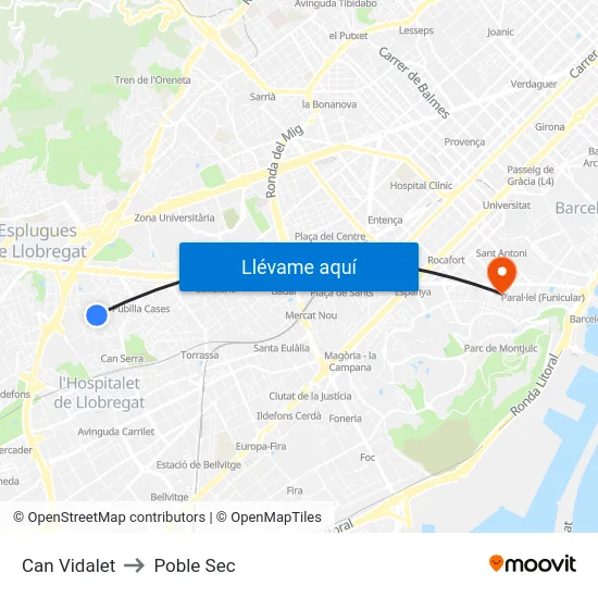 Can Vidalet to Poble Sec map