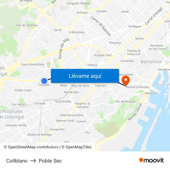 Collblanc to Poble Sec map