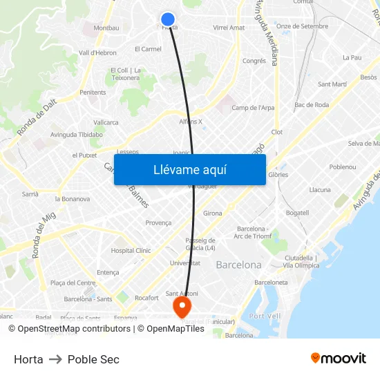 Horta to Poble Sec map