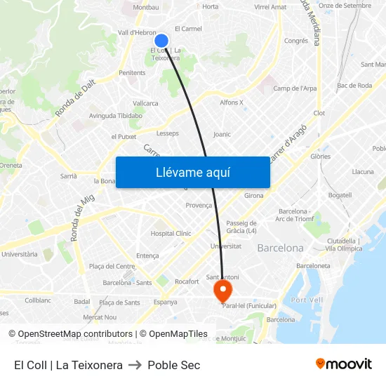 El Coll | La Teixonera to Poble Sec map