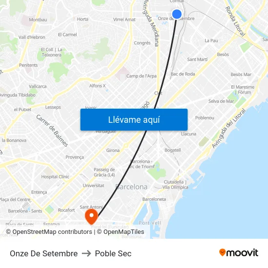 Onze De Setembre to Poble Sec map
