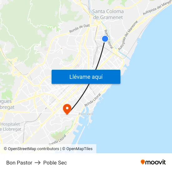 Bon Pastor to Poble Sec map