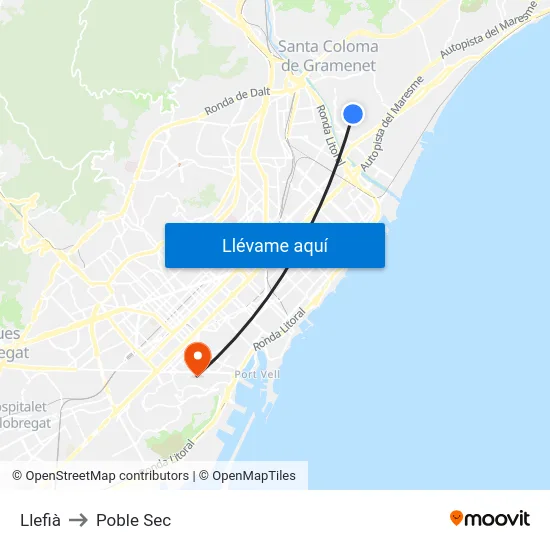 Llefià to Poble Sec map