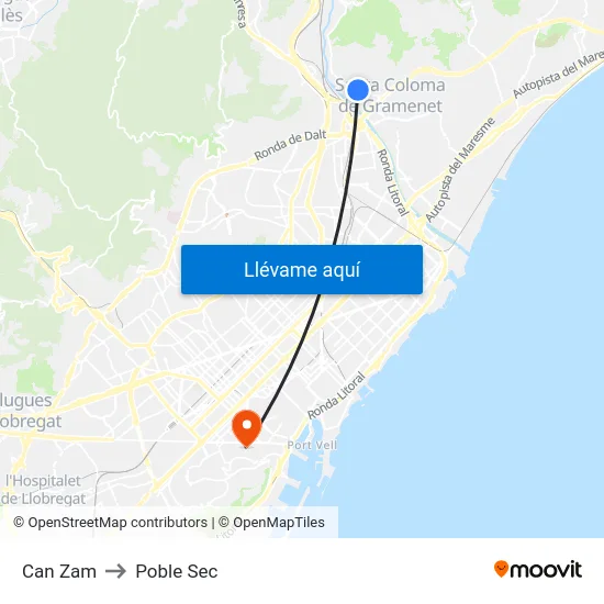 Can Zam to Poble Sec map