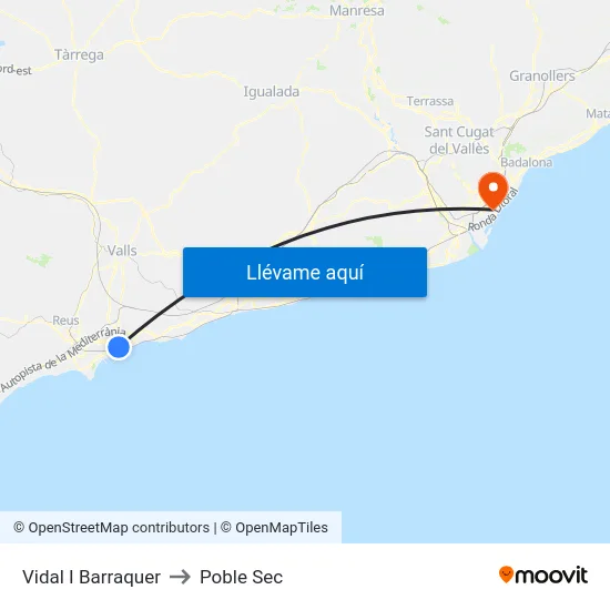 Vidal I Barraquer to Poble Sec map