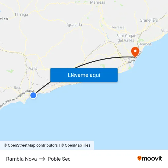 Rambla Nova to Poble Sec map