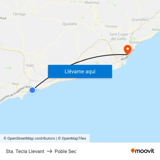 Sta. Tecla Llevant to Poble Sec map