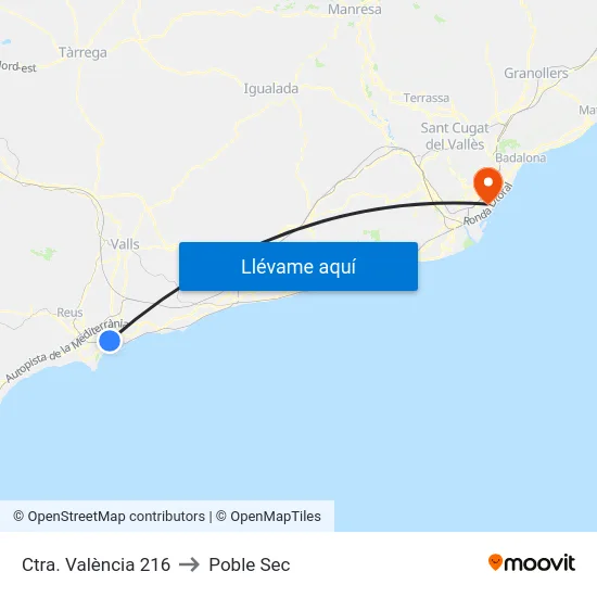 Ctra. València 216 to Poble Sec map