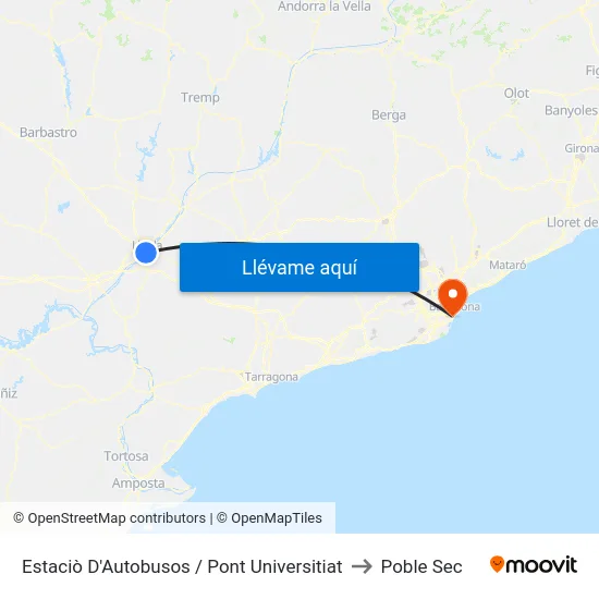 Estaciò D'Autobusos / Pont Universitiat to Poble Sec map