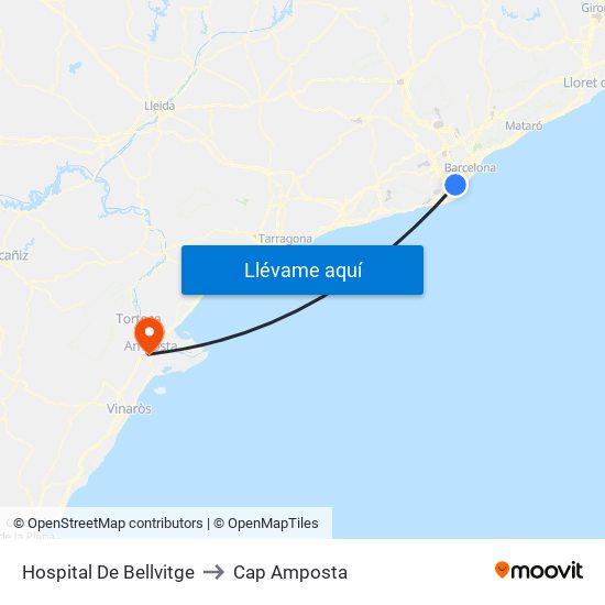 Hospital De Bellvitge to Cap Amposta map