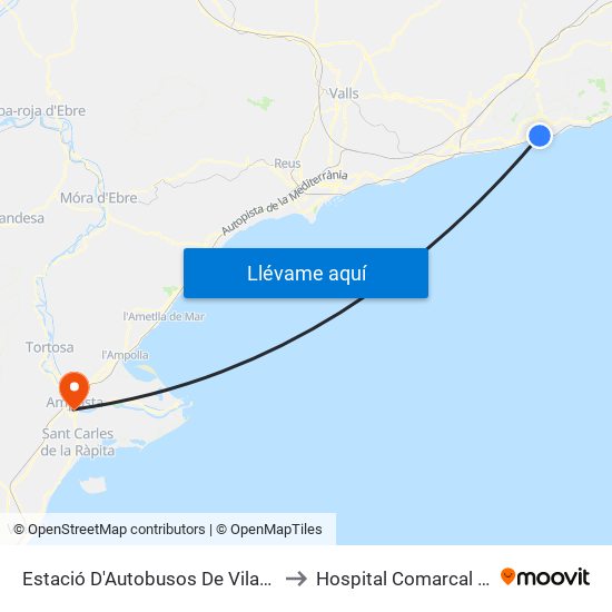 Estació D'Autobusos De Vilanova I La Geltrú to Hospital Comarcal D'Amposta map