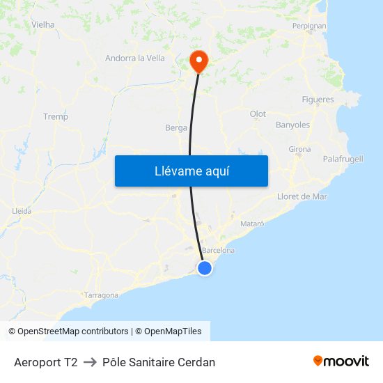 Aeroport T2 to Pôle Sanitaire Cerdan map