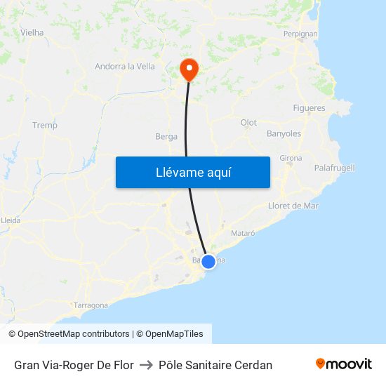 Gran Via-Roger De Flor to Pôle Sanitaire Cerdan map