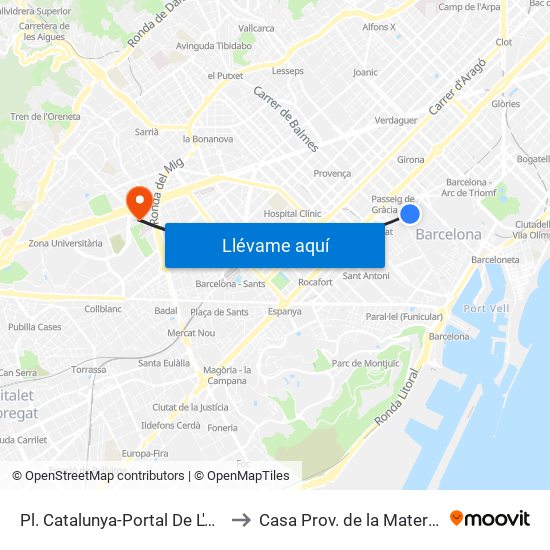 Pl. Catalunya-Portal De L'Àngel to Casa Prov. de la Maternitat map