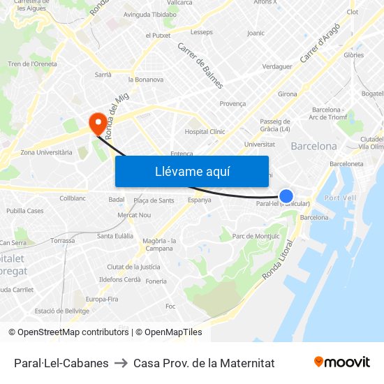 Paral·Lel-Cabanes to Casa Prov. de la Maternitat map