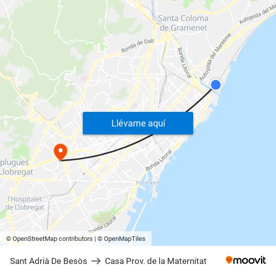 Sant Adrià De Besòs to Casa Prov. de la Maternitat map