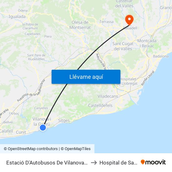 Estació D'Autobusos De Vilanova I La Geltrú to Hospital de Sabadell map