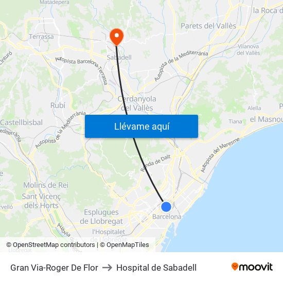 Gran Via-Roger De Flor to Hospital de Sabadell map