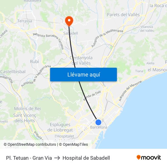 Pl. Tetuan - Gran Via to Hospital de Sabadell map