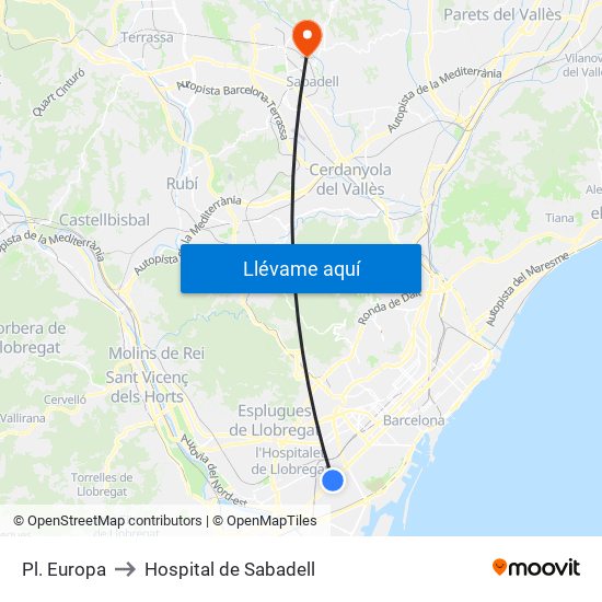 Pl. Europa to Hospital de Sabadell map