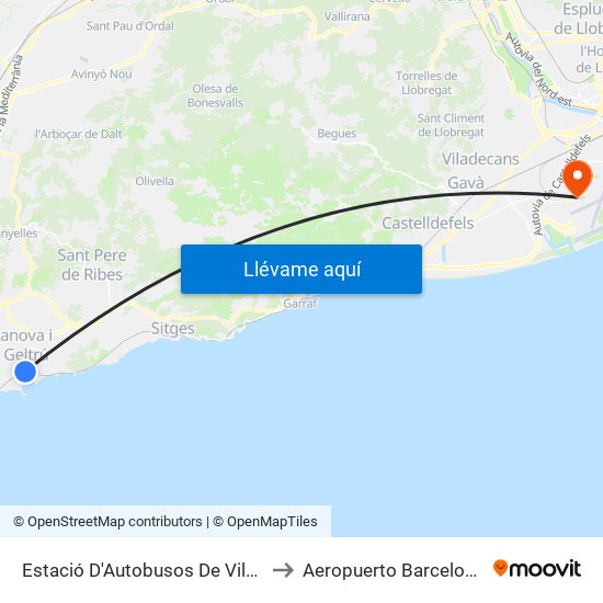 Estació D'Autobusos De Vilanova I La Geltrú to Aeropuerto Barcelona Terminal 2 map