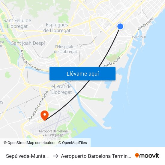Sepúlveda-Muntaner to Aeropuerto Barcelona Terminal 2 map