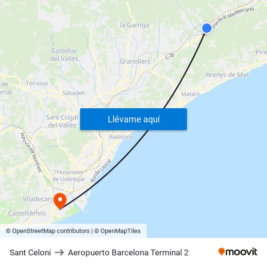 Sant Celoni to Aeropuerto Barcelona Terminal 2 map