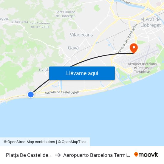 Platja De Castelldefels to Aeropuerto Barcelona Terminal 2 map