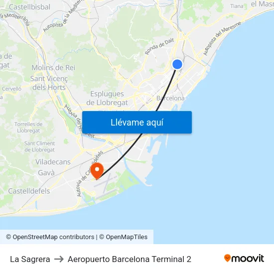 La Sagrera to Aeropuerto Barcelona Terminal 2 map