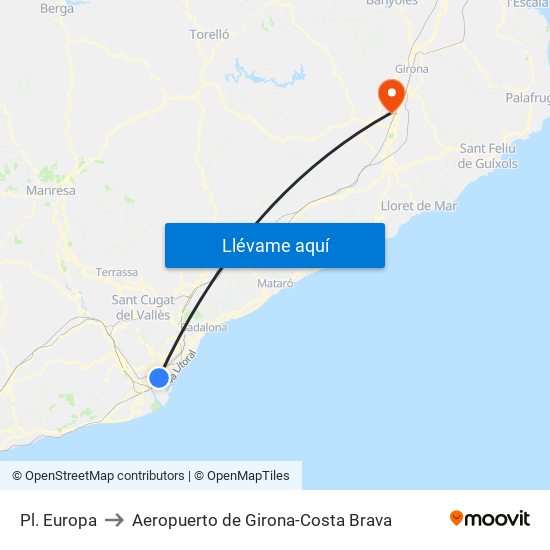 Pl. Europa to Aeropuerto de Girona-Costa Brava map