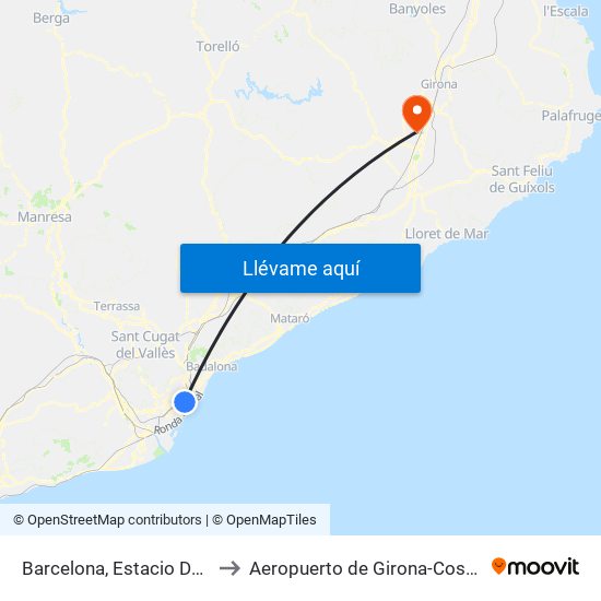 Barcelona, Estacio Del Nord to Aeropuerto de Girona-Costa Brava map