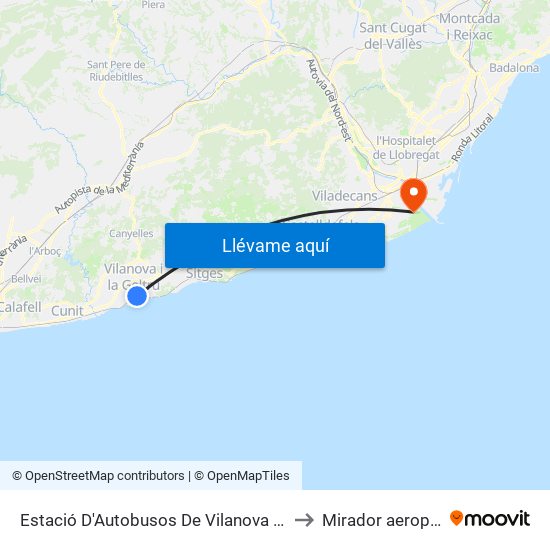 Estació D'Autobusos De Vilanova I La Geltrú to Mirador aeropuerto map