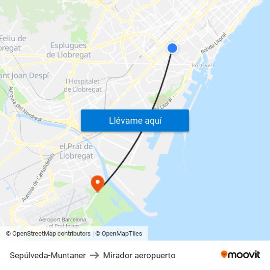 Sepúlveda-Muntaner to Mirador aeropuerto map
