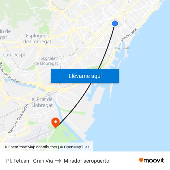 Pl. Tetuan - Gran Via to Mirador aeropuerto map