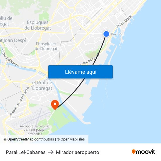 Paral·Lel-Cabanes to Mirador aeropuerto map