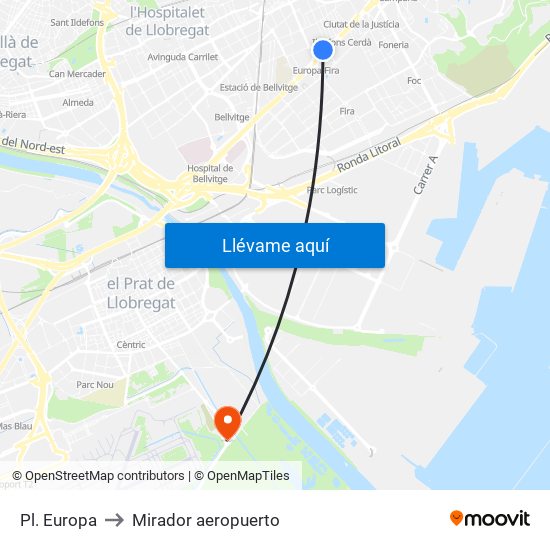 Pl. Europa to Mirador aeropuerto map