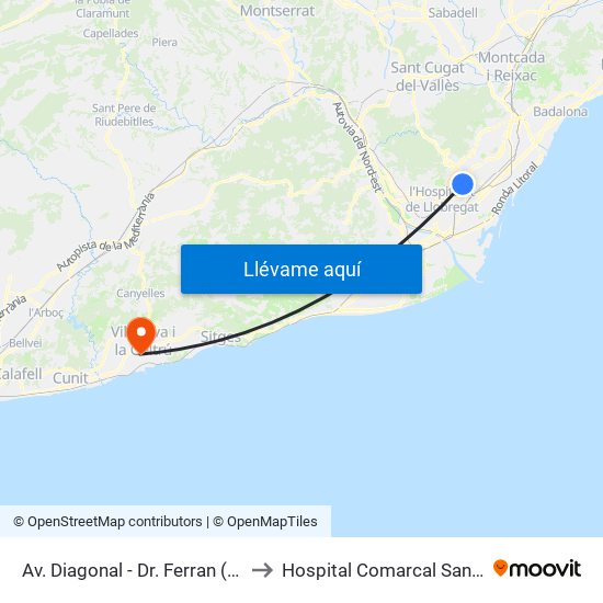 Av. Diagonal - Dr. Ferran (Maria Cristina) to Hospital Comarcal Sant Antoni Abat map