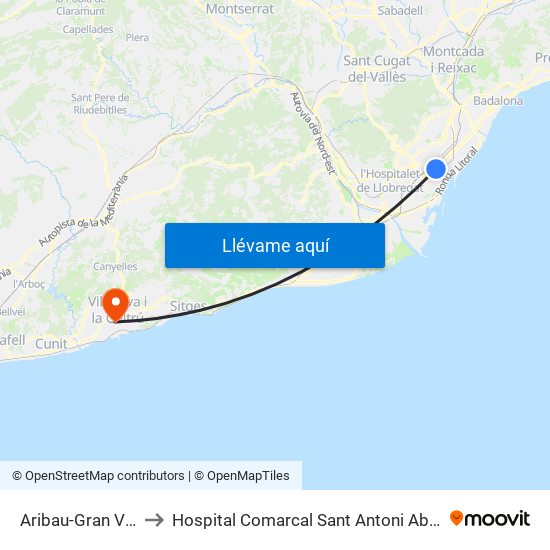 Aribau-Gran Via to Hospital Comarcal Sant Antoni Abat map