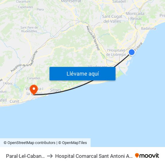 Paral·Lel-Cabanes to Hospital Comarcal Sant Antoni Abat map