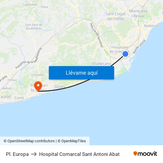 Pl. Europa to Hospital Comarcal Sant Antoni Abat map