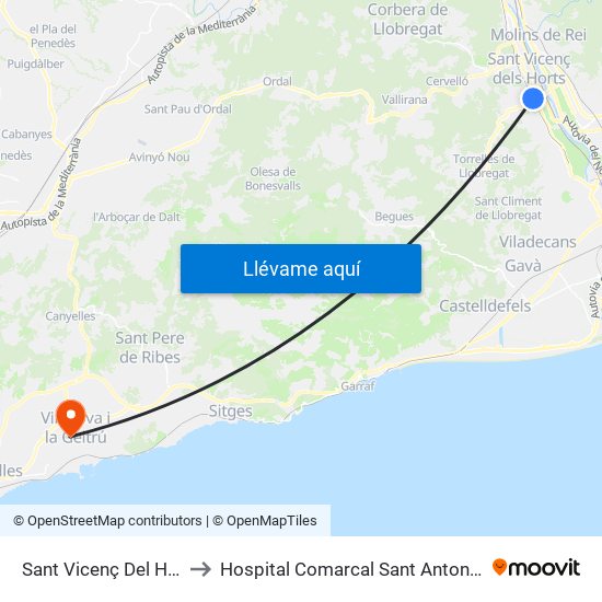 Sant Vicenç Del Horts to Hospital Comarcal Sant Antoni Abat map