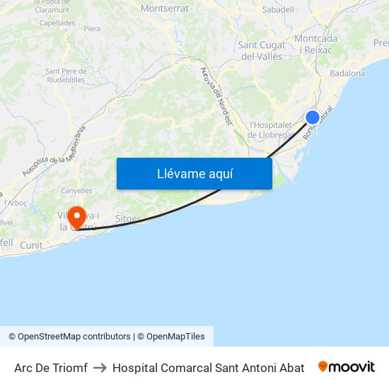 Arc De Triomf to Hospital Comarcal Sant Antoni Abat map