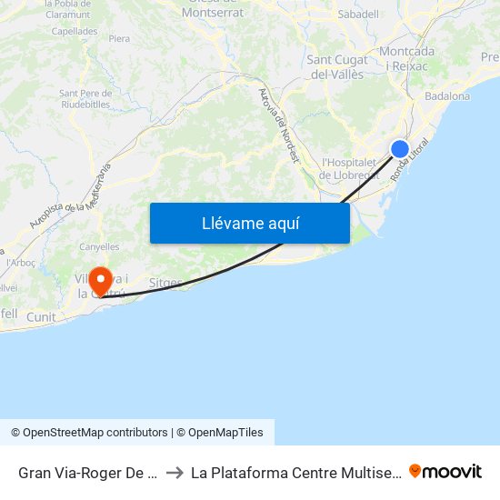 Gran Via-Roger De Flor to La Plataforma Centre Multiserveis map