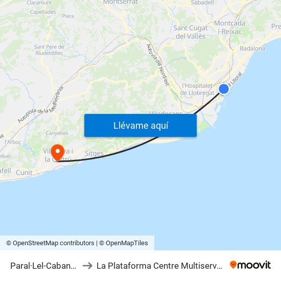 Paral·Lel-Cabanes to La Plataforma Centre Multiserveis map