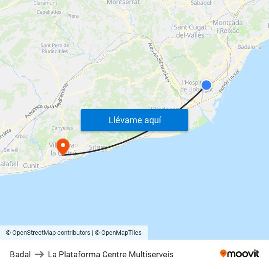 Badal to La Plataforma Centre Multiserveis map