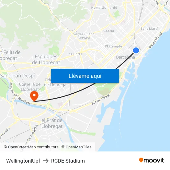 Wellington|Upf to RCDE Stadium map