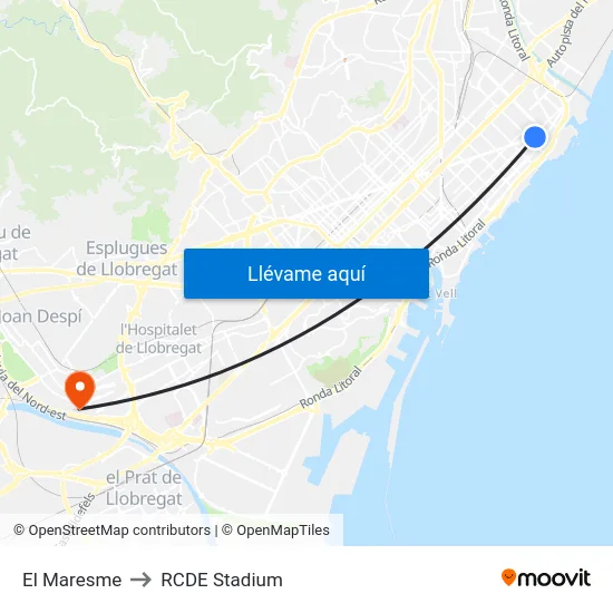 El Maresme to RCDE Stadium map